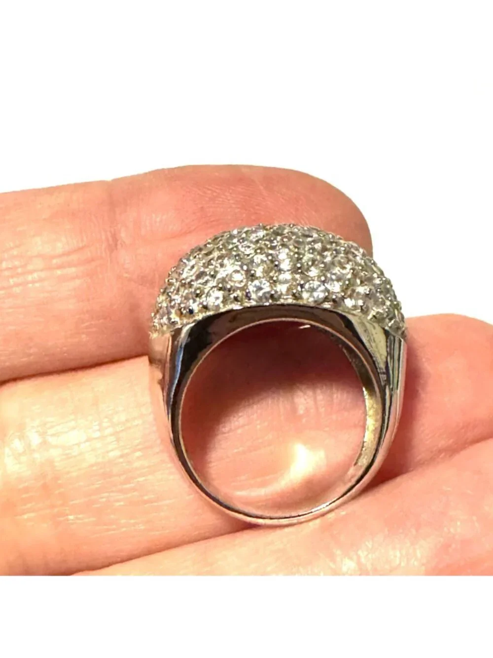Sterling Silver 925 Pavé Cubic Zirconia Tapered Band Cocktail Ring Size 4.75